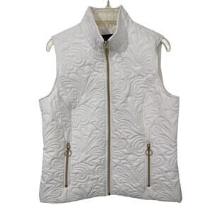 3319) Black Rivet White Quilted Paisley Zip Up Vest Medium